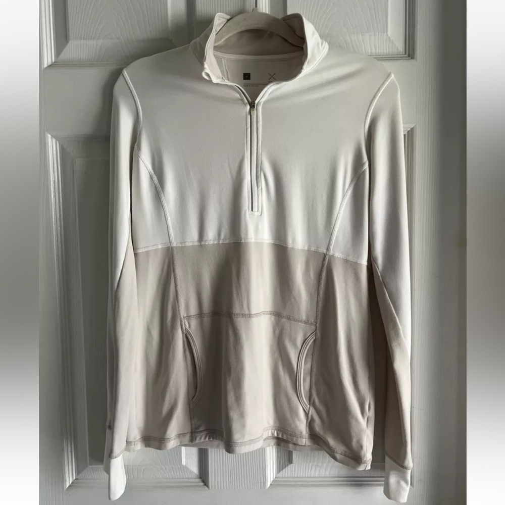 Small Xersion Lightweight Pullover Top Long Sleeve Beige Shirt Stretch 1/2 Zip